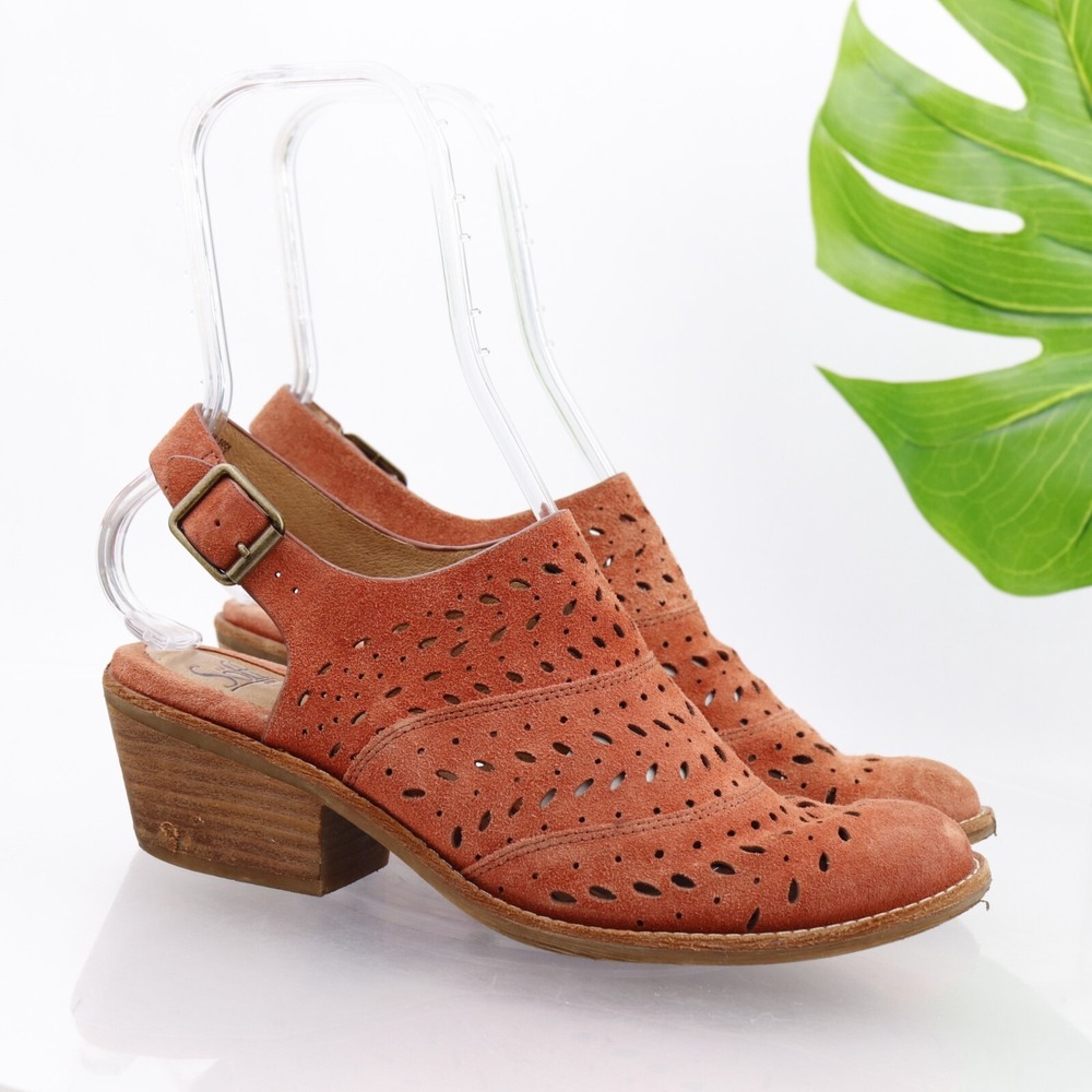 Sofft Womens Alyce Sandals Size 9 Orange Suede Slingback Block Heel Perf Shoes